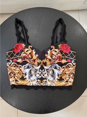 Marciano Black Baroque Floral Crop Top